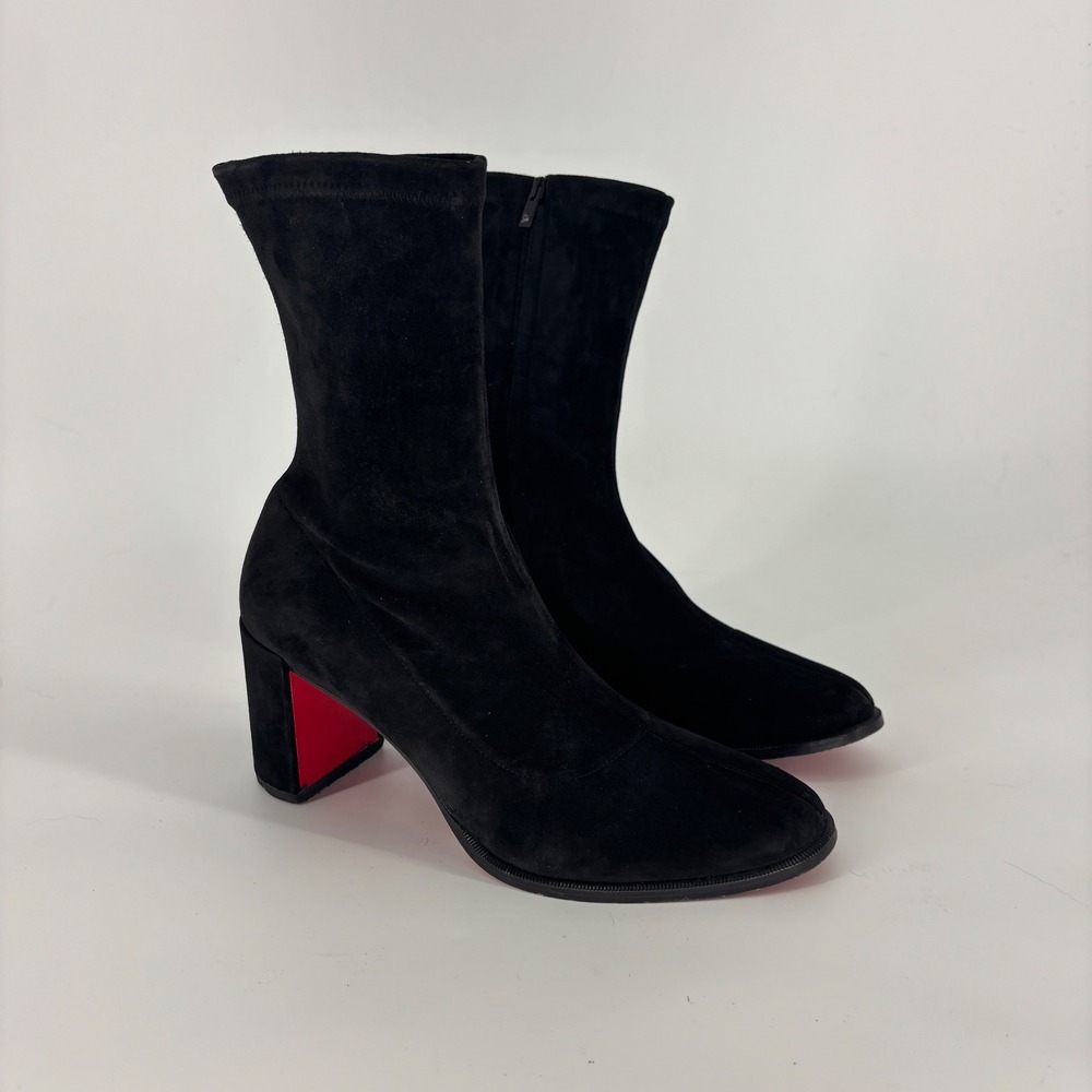 Christian Louboutin Stretchadoxa 70 Ankle Boots Black Suede Women Size 40 Heels
